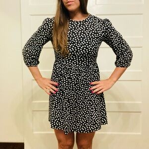 Black Polka Dot Vintage Mini Dress - Quarter Sleeved Size Small